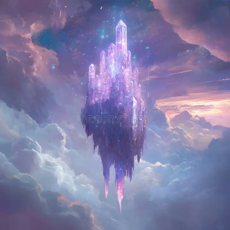 九州娱乐城紫色水晶城堡漂浮在梦幻天空